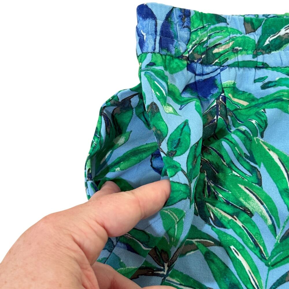 J. Jill Pull-On Shorts Small Blue Green Tropical Leaf Print Pockets Rayon Tassel - Picture 3 of 10